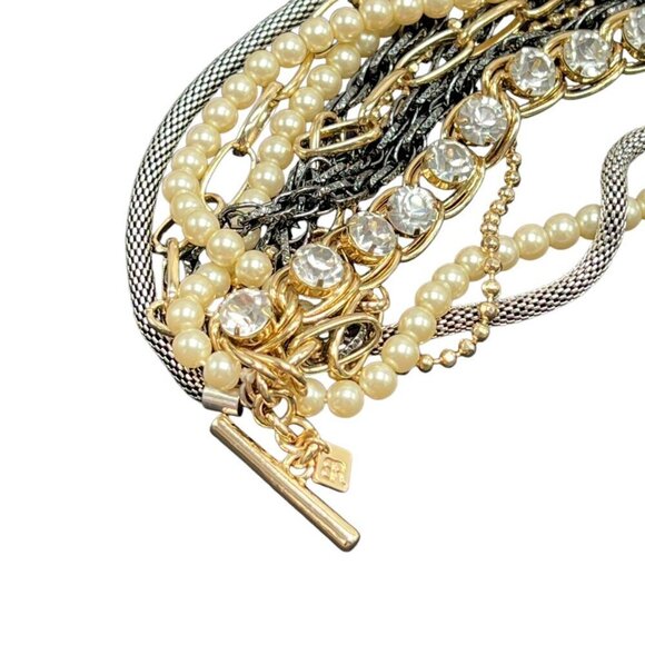 Banana Republic Multi Layered Pearl Crystal Bracelet With Mixed Chain Design - Picture 4 of 12